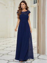 Load image into Gallery viewer, Color=Navy Blue| Lacey Neckline Open Back Ruched Bust Evening Dresses-Navy Blue 1