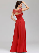 Load image into Gallery viewer, Color=Red | Lacey Neckline Open Back Ruched Bust Evening Dresses-Red 2