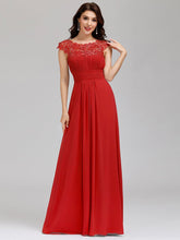 Load image into Gallery viewer, Color=Red | Lacey Neckline Open Back Ruched Bust Evening Dresses-Red 3