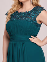 Load image into Gallery viewer, Color=Teal | Lacey Neckline Open Back Ruched Bust Plus Size Evening Dresses-Teal 5