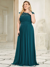 Load image into Gallery viewer, Color=Teal | Lacey Neckline Open Back Ruched Bust Plus Size Evening Dresses-Teal 2