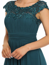 Load image into Gallery viewer, Color=Teal | Lacey Neckline Open Back Ruched Bust Evening Dresses-Teal 6