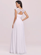 Load image into Gallery viewer, Color=White | Lacey Neckline Open Back Ruched Bust Evening Dresses-White 2
