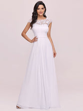 Load image into Gallery viewer, Color=White | Lacey Neckline Open Back Ruched Bust Evening Dresses-White 4