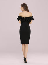 Load image into Gallery viewer, Color=Black | Women&#39;S Sexy Off Shoulder Bodycon Party Dress With Ruffles-Black 2