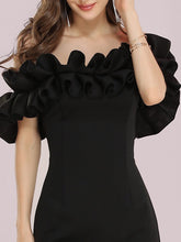 Load image into Gallery viewer, Color=Black | Women&#39;S Sexy Off Shoulder Bodycon Party Dress With Ruffles-Black 5