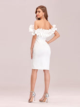 Load image into Gallery viewer, Color=White | Women&#39;S Sexy Off Shoulder Bodycon Party Dress With Ruffles-White 5