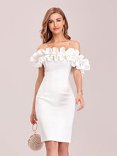 Load image into Gallery viewer, Color=White | Women&#39;S Sexy Off Shoulder Bodycon Party Dress With Ruffles-White 4