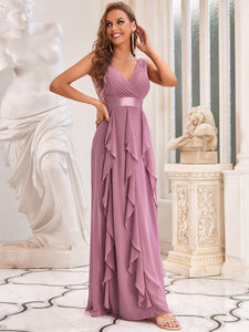 Color=Orchid | Gorgeous Bridesmaid Dress with Deep V-neck -Orchid 4