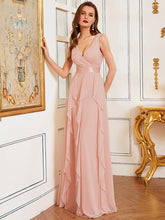 Load image into Gallery viewer, Color=Pink | Gorgeous Bridesmaid Dress with Deep V-neck -Pink 7
