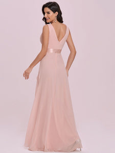 Color=Pink | Gorgeous Bridesmaid Dress with Deep V-neck -Pink 2