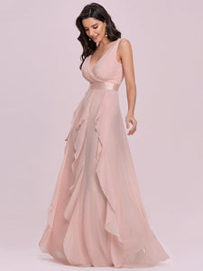 Color=Pink | Gorgeous Bridesmaid Dress with Deep V-neck -Pink 3