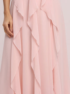 Color=Pink | Gorgeous Bridesmaid Dress with Deep V-neck -Pink 5