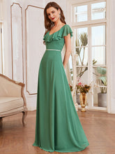 Load image into Gallery viewer, Color=Green Bean | Adorable Ruffled Shoulder High Waist Wholesale Bridesmaid Dress Es00123-Green Bean 7
