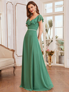 Color=Green Bean | Adorable Ruffled Shoulder High Waist Wholesale Bridesmaid Dress Es00123-Green Bean 7