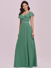 Load image into Gallery viewer, Color=Green Bean | Adorable Ruffled Shoulder High Waist Wholesale Bridesmaid Dress Es00123-Green Bean 3