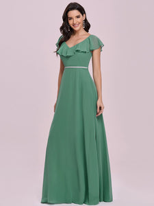 Color=Green Bean | Adorable Ruffled Shoulder High Waist Wholesale Bridesmaid Dress Es00123-Green Bean 3