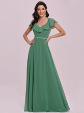 Load image into Gallery viewer, Color=Green Bean | Adorable Ruffled Shoulder High Waist Wholesale Bridesmaid Dress Es00123-Green Bean 1