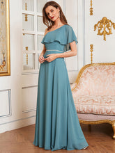 Load image into Gallery viewer, Color=Dusty blue | Romantic One Shoulder Wholesale Long Bridesmaid Dress Es00124-Dusty Blue 6