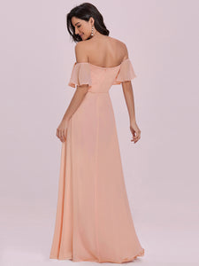 Color=Pink | Plain Sweetheart Neckline Wholesale Long Chiffon Bridesmaid Dress-Pink 2