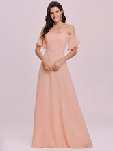 Load image into Gallery viewer, Color=Pink | Plain Sweetheart Neckline Wholesale Long Chiffon Bridesmaid Dress-Pink 1