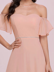 Color=Pink | Plain Sweetheart Neckline Wholesale Long Chiffon Bridesmaid Dress-Pink 5