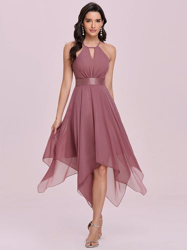 Color=Purple Orchid | Modest Halter Wholesale High Waist Chiffon Bridesmaid Dress-Purple Orchid 1