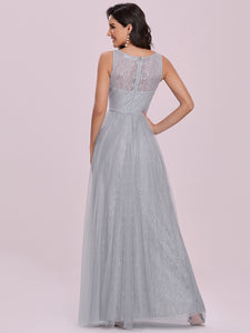Color=Grey | Gorgeous V Neck Lace & Tulle Maxi Wholesale Bridesmaid Dress Es00127-Grey 2