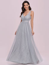Load image into Gallery viewer, Color=Grey | Gorgeous V Neck Lace &amp; Tulle Maxi Wholesale Bridesmaid Dress Es00127-Grey 3