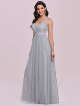 Load image into Gallery viewer, Color=Grey | Gorgeous V Neck Lace &amp; Tulle Maxi Wholesale Bridesmaid Dress Es00127-Grey 4