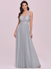 Load image into Gallery viewer, Color=Grey | Gorgeous V Neck Lace &amp; Tulle Maxi Wholesale Bridesmaid Dress Es00127-Grey 1
