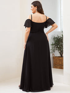 Color=Black | Plain Solid Color Plus Size Wholesale Chiffon Bridesmaid Dress-Black 2