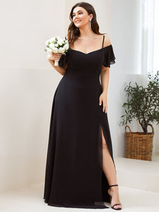 Color=Black | Plain Solid Color Plus Size Wholesale Chiffon Bridesmaid Dress-Black 3