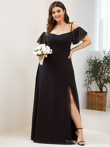 Color=Black | Plain Solid Color Plus Size Wholesale Chiffon Bridesmaid Dress-Black 4