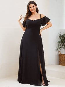 Color=Black | Plain Solid Color Plus Size Wholesale Chiffon Bridesmaid Dress-Black 1