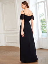 Load image into Gallery viewer, Color=Black | Wholesale High Split Chiffon Bridesmaid Dress With Spaghetti Straps-Black 2