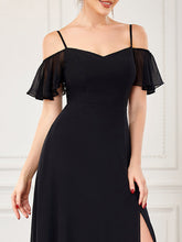Load image into Gallery viewer, Color=Black | Wholesale High Split Chiffon Bridesmaid Dress With Spaghetti Straps-Black 6