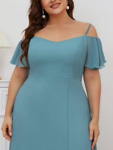 Color=Dusty Blue | Plain Solid Color Plus Size Wholesale Chiffon Bridesmaid Dress-Dusty Blue 5