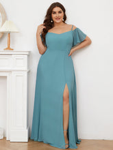Load image into Gallery viewer, Color=Dusty Blue | Plain Solid Color Plus Size Wholesale Chiffon Bridesmaid Dress-Dusty Blue 1