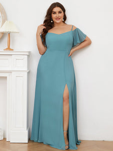 Color=Dusty Blue | Plain Solid Color Plus Size Wholesale Chiffon Bridesmaid Dress-Dusty Blue 1