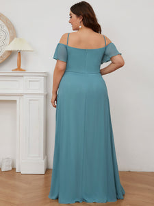 Color=Dusty Blue | Plain Solid Color Plus Size Wholesale Chiffon Bridesmaid Dress-Dusty Blue 2