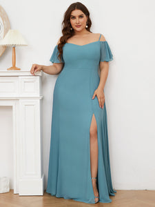 Color=Dusty Blue | Plain Solid Color Plus Size Wholesale Chiffon Bridesmaid Dress-Dusty Blue 3