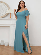 Load image into Gallery viewer, Color=Dusty Blue | Plain Solid Color Plus Size Wholesale Chiffon Bridesmaid Dress-Dusty Blue 4