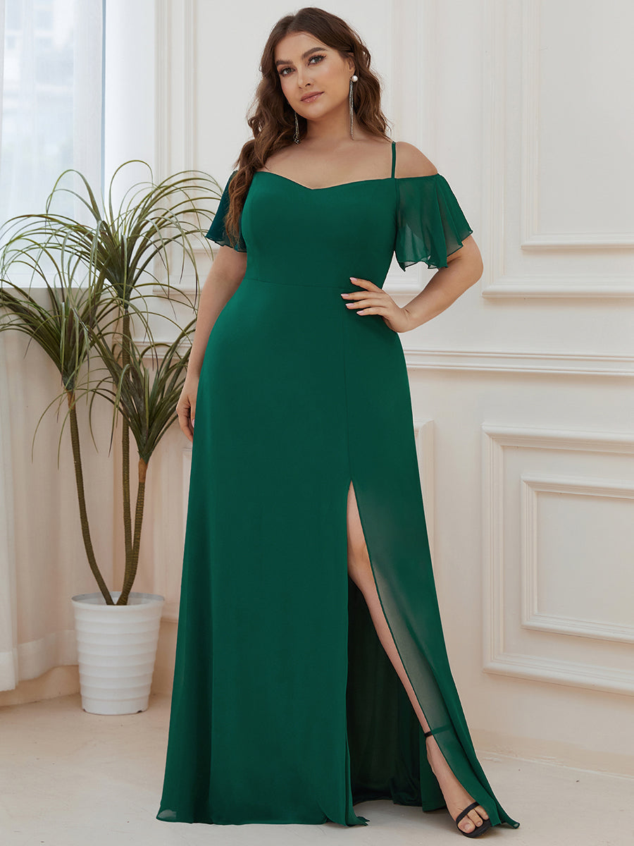 Color=Dark Green | Plain Solid Color Plus Size Wholesale Chiffon Bridesmaid Dress-Dark Green 1