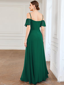 Color=Dark Green | Wholesale High Split Chiffon Bridesmaid Dress With Spaghetti Straps-Dark Green 2