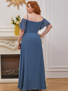 Color=Dusty Navy | Plain Solid Color Plus Size Wholesale Chiffon Bridesmaid Dress-Dusty Navy 2