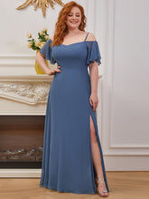 Load image into Gallery viewer, Color=Dusty Navy | Plain Solid Color Plus Size Wholesale Chiffon Bridesmaid Dress-Dusty Navy 1