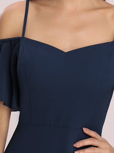 Color=Navy Blue | Flattering Deep V Neck Flare Sleeves Wholesale Bridesmaid Dresses-Navy Blue 5