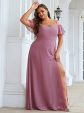 Load image into Gallery viewer, Color=Orchid | Plain Solid Color Plus Size Wholesale Chiffon Bridesmaid Dress-Orchid 3