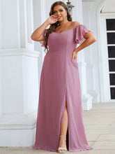 Load image into Gallery viewer, Color=Orchid | Plain Solid Color Plus Size Wholesale Chiffon Bridesmaid Dress-Orchid 4